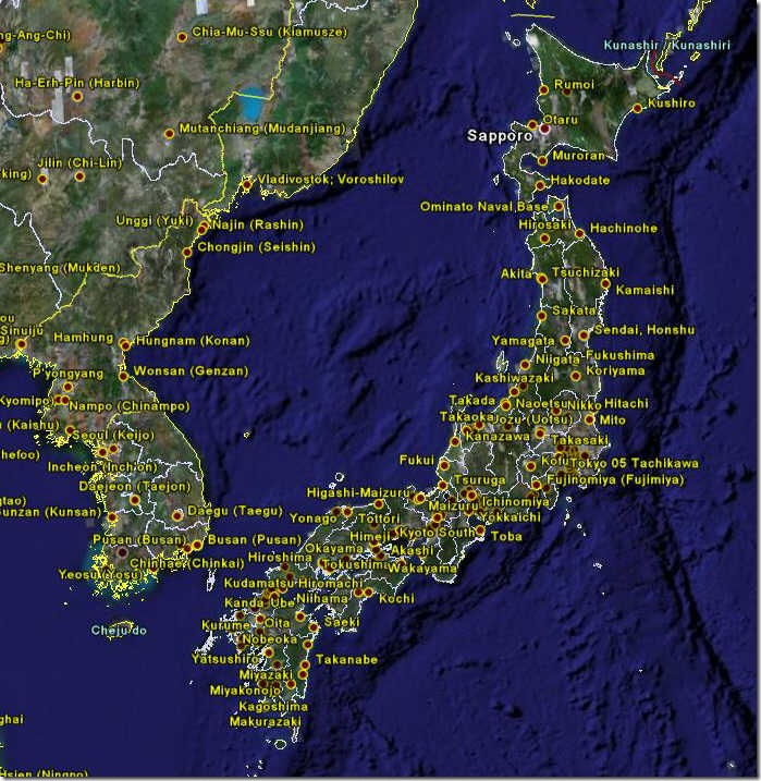 maps of japan and korea. with city maps for Japan,