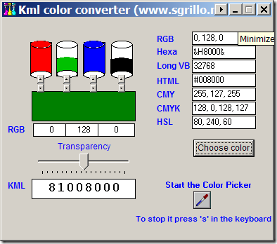 rgb color codes. back the KML color code;