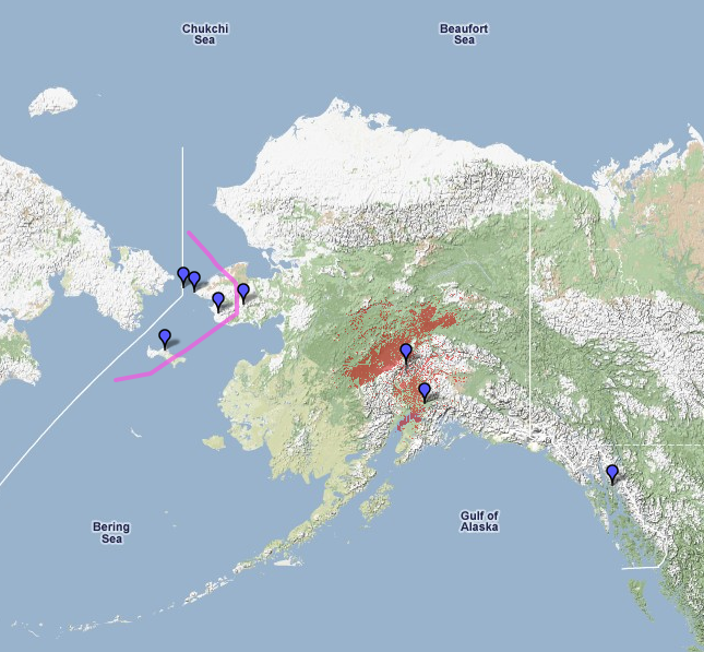 Map of Russia visibility from Alaska
