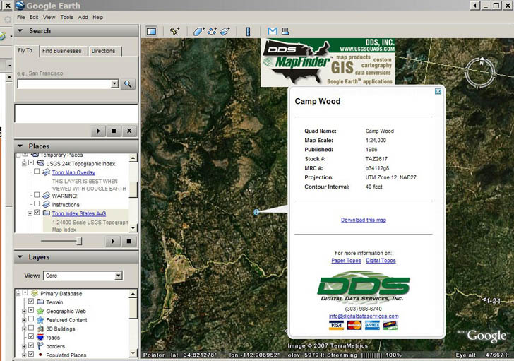 KML overlay for downloading USGS topographic maps from Google Earth