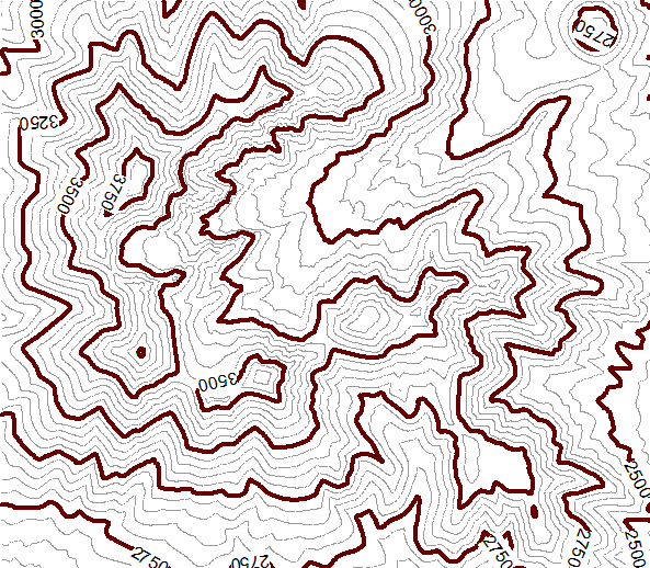 DEM converted to raster contour map