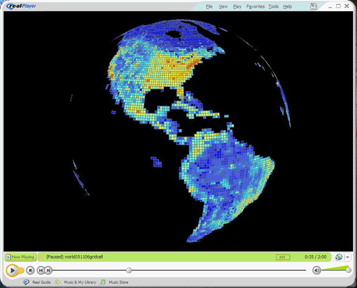 Animated globe with thematic data plotted
