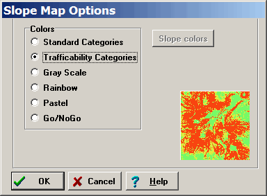 Colored slope map generated from DEM