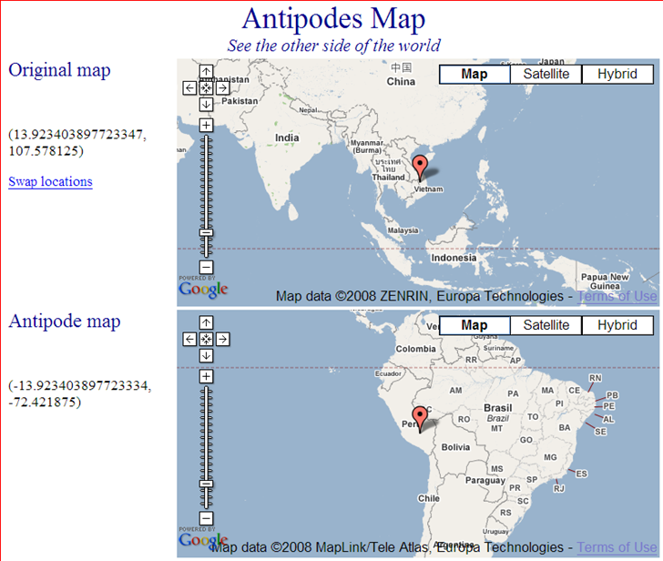 antipodes map
